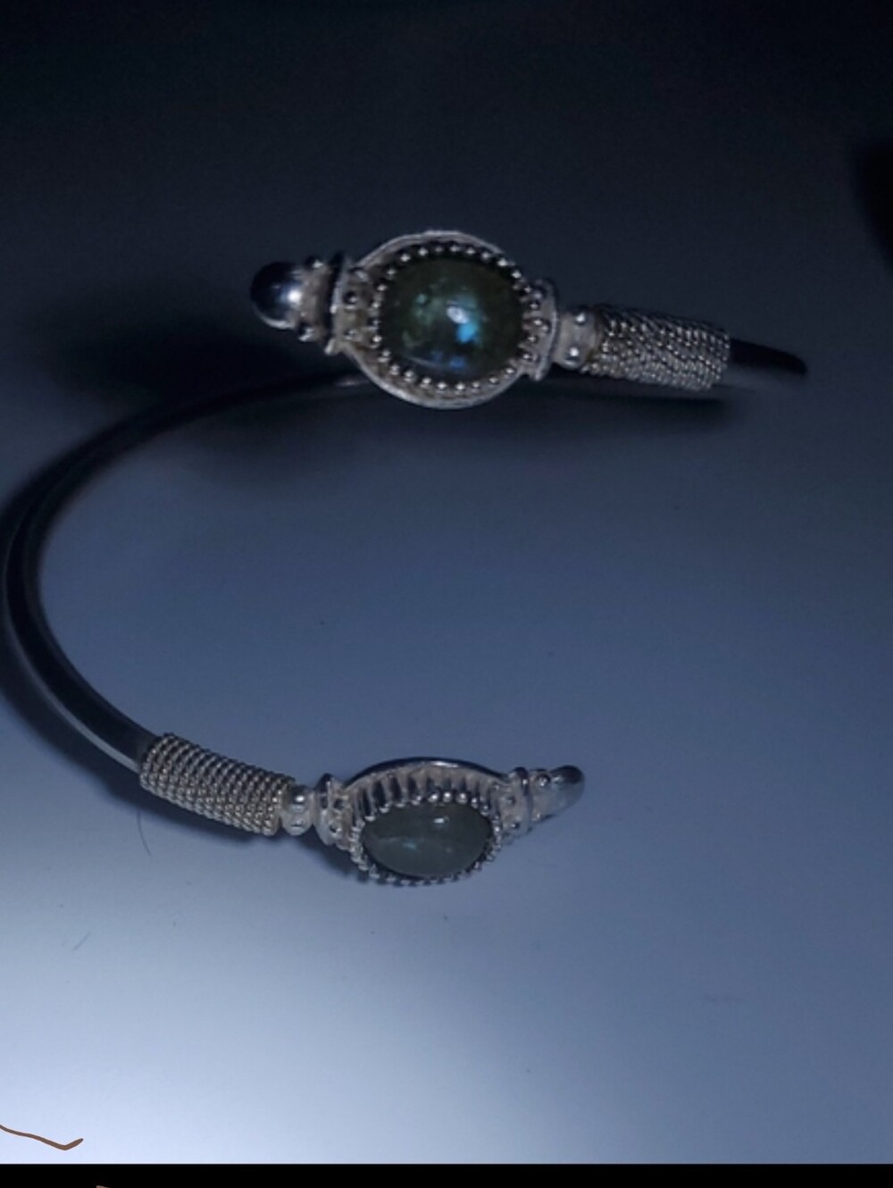 Opal Stone Open Cuff Sterling Silver Bracelet